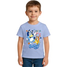 Sedirli Unisex Bluey Baskılı Çocuk Tişört Pamuklu Penye Kumaş