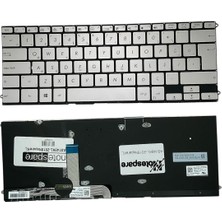 Notespare Asus ile Uyumlu UX490UA-BE009T, UX490UA-BE037T Notebook Klavye Işıklı Gümüş Gri Tr