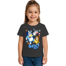 Sedirli Unisex Bluey Baskılı Çocuk Tişört Pamuklu Penye Kumaş