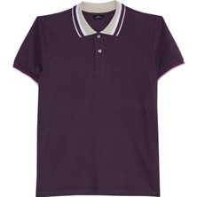 Tudors Erkek Slim Fit Dar Kesim %100 Pamuk Eflatun Polo Yaka Tişört
