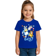 Sedirli Unisex Bluey Baskılı Çocuk Tişört Pamuklu Penye Kumaş
