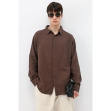 Vamos Uzun Kollu Basic Oversize Gömlek Kahve