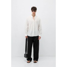 Vamos Basic Oversize Pamuk  Keten Gömlek Ekru