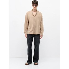 Vamos Basic Oversize Pamuk  Keten Gömlek Vizon