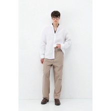 Vamos Bel Lastikli Baggy Fit Keten Pantolon Vizon