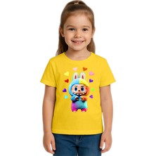 Sedirli Unisex Labubu Baskılı Çocuk Tişört Pamuklu Penye Kumaş