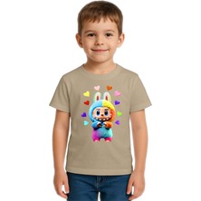 Sedirli Unisex Labubu Baskılı Çocuk Tişört Pamuklu Penye Kumaş