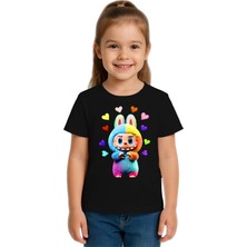 Sedirli Unisex Labubu Baskılı Çocuk Tişört Pamuklu Penye Kumaş