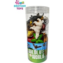 Brother Toys Tüpte 20 Parça Vahşi Hayvanlar 10 Hayvan 10 Aksesuar Aslan Timsah Zebra Goril Fil Zürafa Kaplan Çita