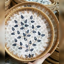 Renesse Home Zagora El Yapımı Rattan Tepsi 30 cm – Doğal Hasır Sunum Tepsisi, Bohem Dekoratif Servis Tepsisi