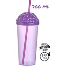 Muf Home Böğürtlen Pipetli Bardak Eğlenceli Tasarım Suluk Matara Böğürtlen Desenli Suluk 700 ml