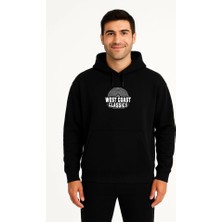 Buğrahayalin Erkek Üç Iplik Kapüşonlu Ön ve Arka Baskılı Sweatshirt Hoodie - Siyah