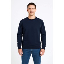 Indispensablely Erkek Üç Iplik Düz Bisiklet Yaka Sweatshirt - Lacivert