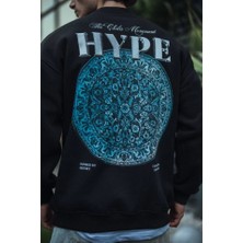 Buğrahayalin Üç Iplik Bisiklet Yaka Baskılı Sweatshirt - Siyah