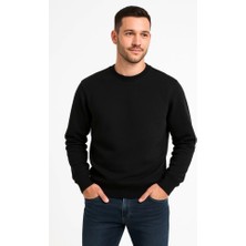 Buğrahayalin Erkek Üç Iplik Düz Bisiklet Yaka Sweatshirt - Siyah
