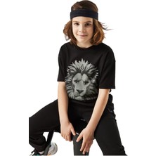 Galatasaray Lisanslı Siyah Aslan Baskılı Çocuk T-Shirt