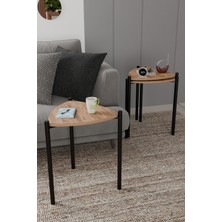 Alpa Ev Mobilya 3'lü Üçgen Zigon Sehpa Seti | Metal Ayaklı Salon Oturma Odası Yan Sehpa - Kahve Sehpası