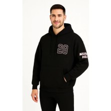 Buğrahayalin Üç Iplik Kapüşonlu Ön ve Arka Baskılı Sweatshirt Hoodie - Siyah