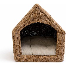 Lemmoni Hasır Kedi ve Köpek Yatağı Evi Minderli - LEM002