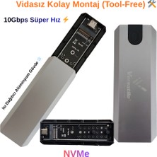 Vorex Versatile Vidasız M.2 Nvme SSD Kutusu - USB 3.1 10GBPS Yüksek Hızlı Alüminyum Kasa