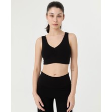 Ayma Active Siyah EcoVero™Viskoz Göğüs Pedsiz Büzgülü V Yaka Yoga Bra