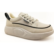 Gdt Ayakkabı Bej Bağcıklı Fileli Hava Alır Kalın Taban 36-37-38-39-40 Numara Kadın Sneaker