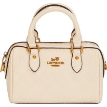 Krem Küçük Boy Uzun Askılı Kadın El Çantası Silindir Baskılı Şık Tasarım