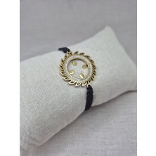 Pina Hediyelik Aksesuar Çelik Çerçeveli Çeyrek Altın Takılan Çeyrek Altın Uyumlu Makrome Bileklik