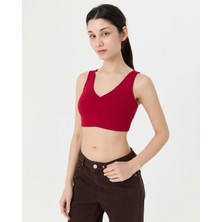 Ayma Active Vişne Kırmızı EcoVero™Viskoz Göğüs Pedsiz Büzgülü V Yaka Yoga Bra