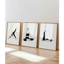 Des Vu Print 3'lü Çerçevesiz Yoga Pilates Posteri, Yoga Pilates Temalı Poster Seti