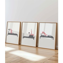 Des Vu Print 3'lü Reformer Pilates Temalı Çerçevesiz Poster, Pilates Stüdyo Posteri