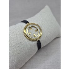 Pina Hediyelik Aksesuar Çelik Çerçeveli Çeyrek Altın Takılan Çeyrek Altın Uyumlu Makrome Bileklik