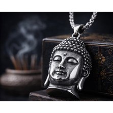 Antik Eskitme Gümüş Renk Çelik Güç ve Huzur Sembolü Spiritüel Buda Kolye
