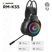 Rampage Kipchak Gaming Mikrofonlu Oyuncu Kulaklığı Siyah RGB Led 7.1 RM-K55