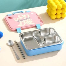 Bentopia Beslenme Kutusu Paslanmaz Çelik - 700 ml 3 Bölmeli Taşıma Kulplu Çocuk Beslenme Kabı