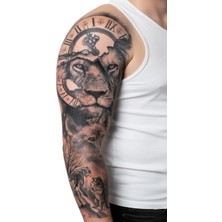 Dövme Kutusu Geçici Kol Kaplama-Aslan Kurt ve Saaat