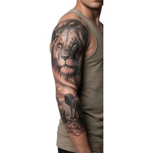 Dövme Kutusu Geçici Kol Kaplama Dövme – Aslan Kral Motifi ile Güç, Liderlik ve Asaletin Sembolü!