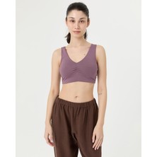 Ayma Active Lila Mor EcoVero™Viskoz Göğüs Pedsiz Büzgülü V Yaka Yoga Bra