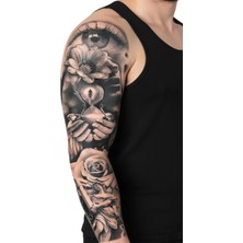 Dövme Kutusu Geçici Kol Kaplama Dövme – Göz, Çiçek ve El Motifi ile Görüş, Doğa ve Korumanın Gücü!