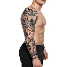 Dövme Kutusu Geçici Kol Kaplama-Kurt Kadın Yüzü ve Kartal Figürü