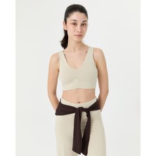 Ayma Active Krema EcoVero™Viskoz Göğüs Pedsiz Büzgülü V Yaka Yoga Bra
