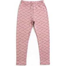 İncili Pembe Kedi Baskılı Penye Kız Çocuk Tayt