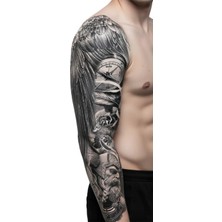 Dövme Kutusu Viking Odin Sleeve Geçici Dövme | Kartal Kuzgun Pusula Epik Tasarım