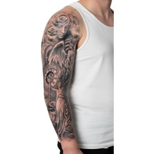 Dövme Kutusu Geçici Kol Kaplama Dövme – Koruyucu Melek ve Saat Motifi ile Ilahi Rehberlik, Zamanın Koruması ve Sonsuz Güven!"