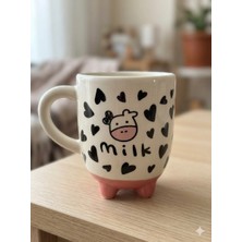 Palto Tasarım Inek Kupa 09 El Yapımı 3D Krem Parlak Kupa - El Yapımı Seramik Kupa