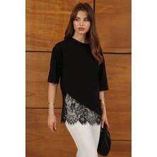 My Lunessa Dantel Detaylı Asimetrik Tshirt