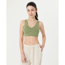 Ayma Active Matcha Yeşil EcoVero™Viskoz Göğüs Pedsiz Büzgülü V Yaka Yoga Bra