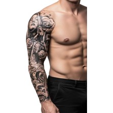 Dövme Kutusu Geçici Kol Kaplama Dövme – Kadın, Gül ve Kuru Kafa Motifi ile Güzellik, Aşk ve Ölümün Derin Sembolü!