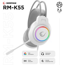 Rampage Kipchak Gaming Mikrofonlu Oyuncu Kulaklığı Beyaz RGB Led 7.1 RM-K55