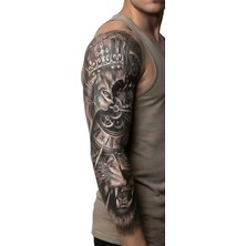 Dövme Kutusu Geçici Kol Kaplama Dövme – Aslan ve Taç Motifi ile Güç, Kraliyet ve Asaletin Sembolü!